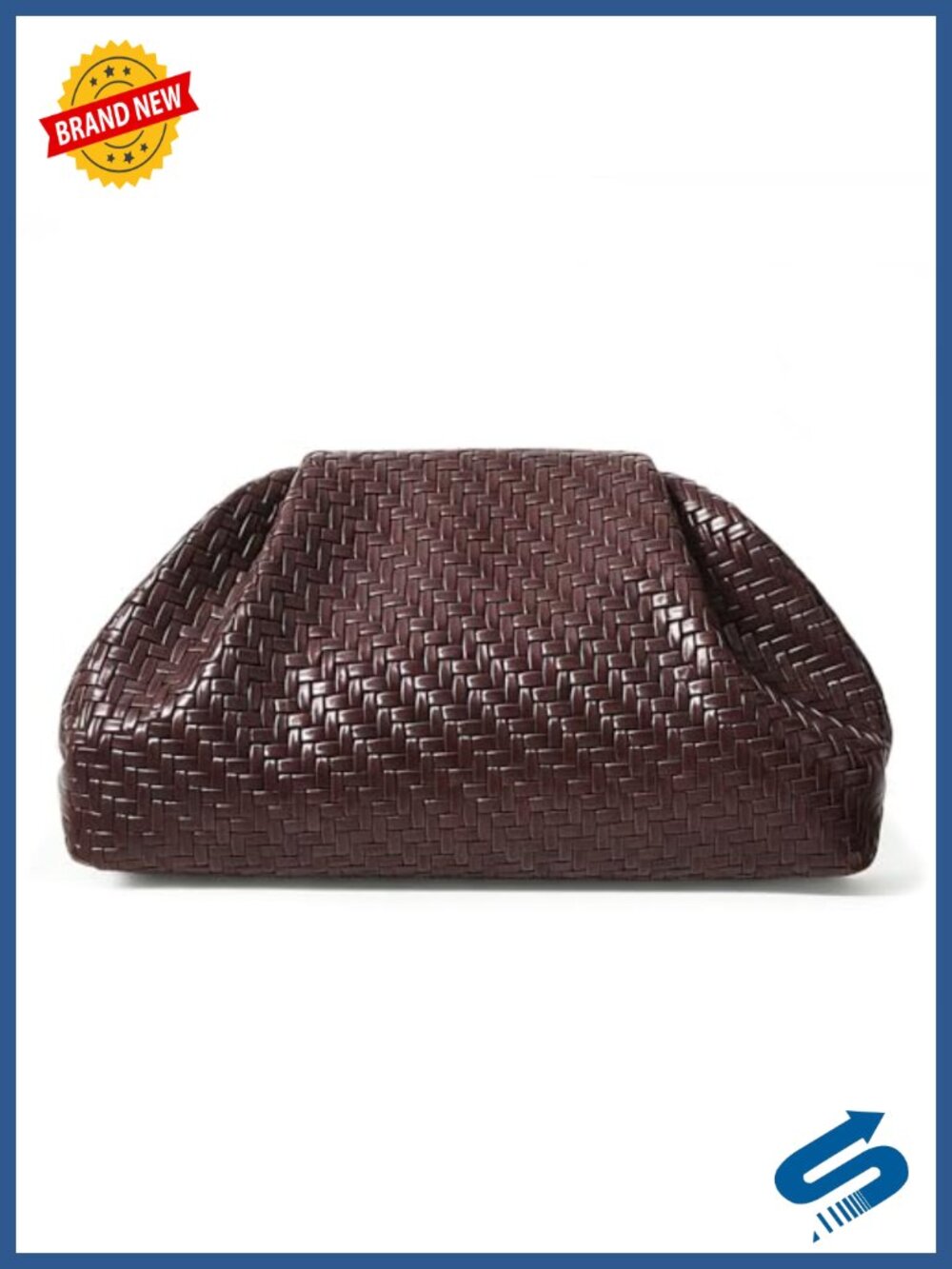Woven Faux Leather Dumpling Clutch Evening Bag Ruched Handheld Purse